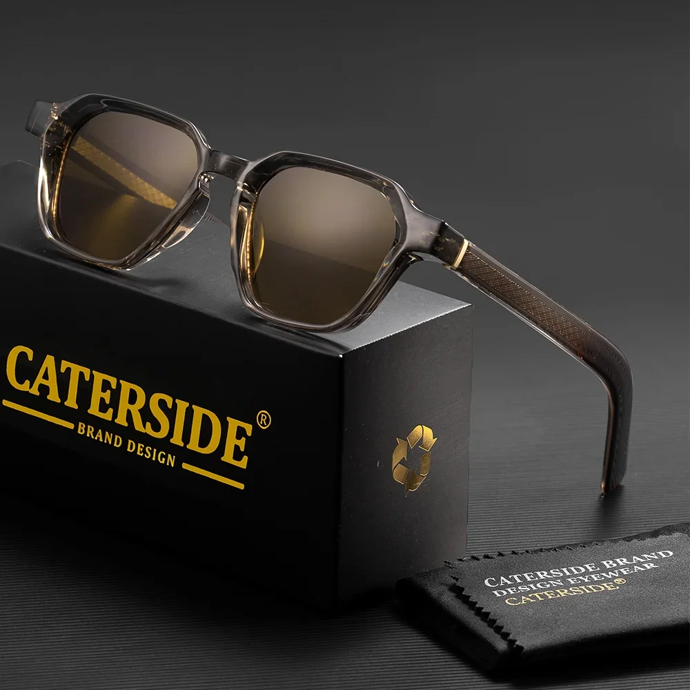 CATERSIDE Men's Retro Sunglasses Square Frame Propionic Acid Plug-In Pins Women's Travel Business Party Gifts Decorative Glasses