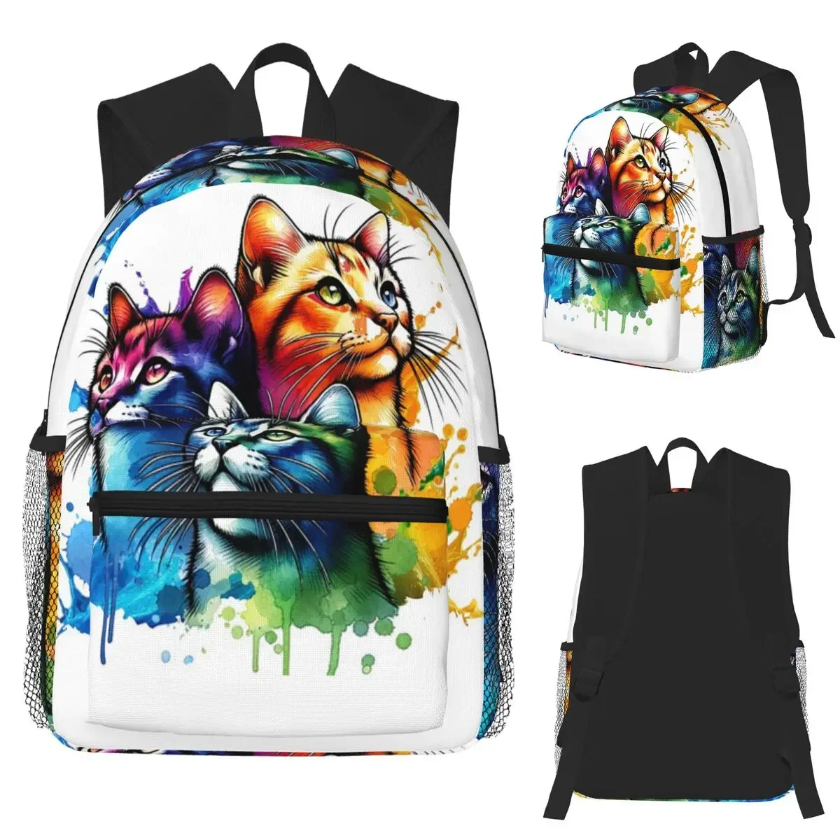

Яркий акварельный рюкзак с кошками, красочный студенческий рюкзак Feline, школьная сумка, походный дорожный рюкзак для мужчин и женщин, сумки на плечо