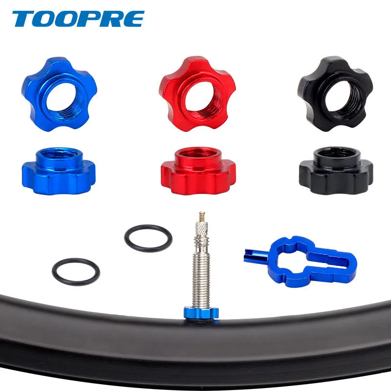 TOOPRE Bicycle Tubeless Presta Valve Schrader Valve Conversion Nut Adapter Valve Rim Conversion Nut with Installation Wrench