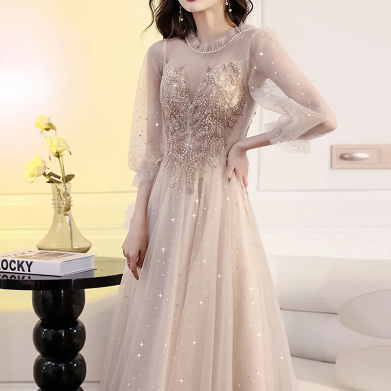 Vestidos de Noche sexis elegantes para mujer, vestido de dama de honor de boda con cuello redondo, vestido Formal largo para fiesta de graduación, vestidos Vintage para mujer