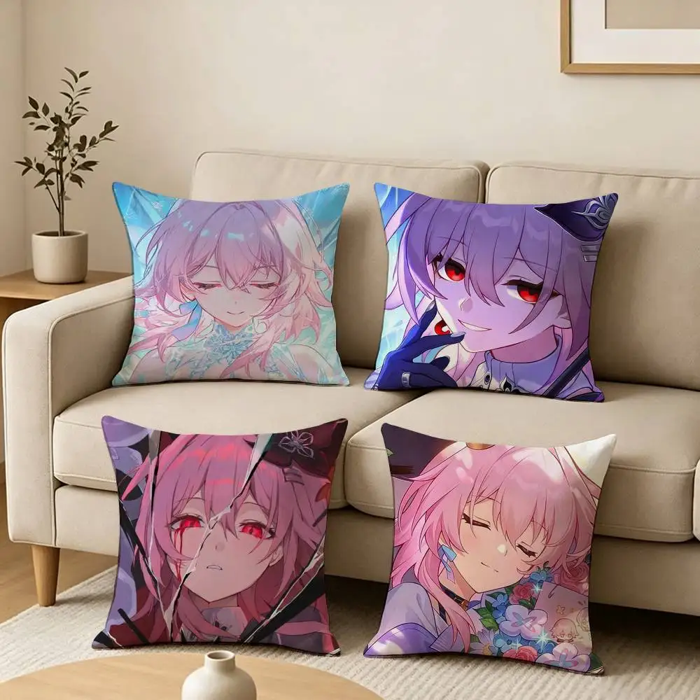 Game Honkai Star Rail March 7Th  Square Double-Sided printed Pillow Case Bedroom Bedside Pillow Sofa Cushion Cover