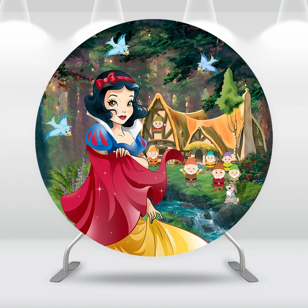 Princess Snow White Party Decoration for Birthday Round Backdrop Cover Girl Baby Shower Circle Background Fox Wood Plinth Covers