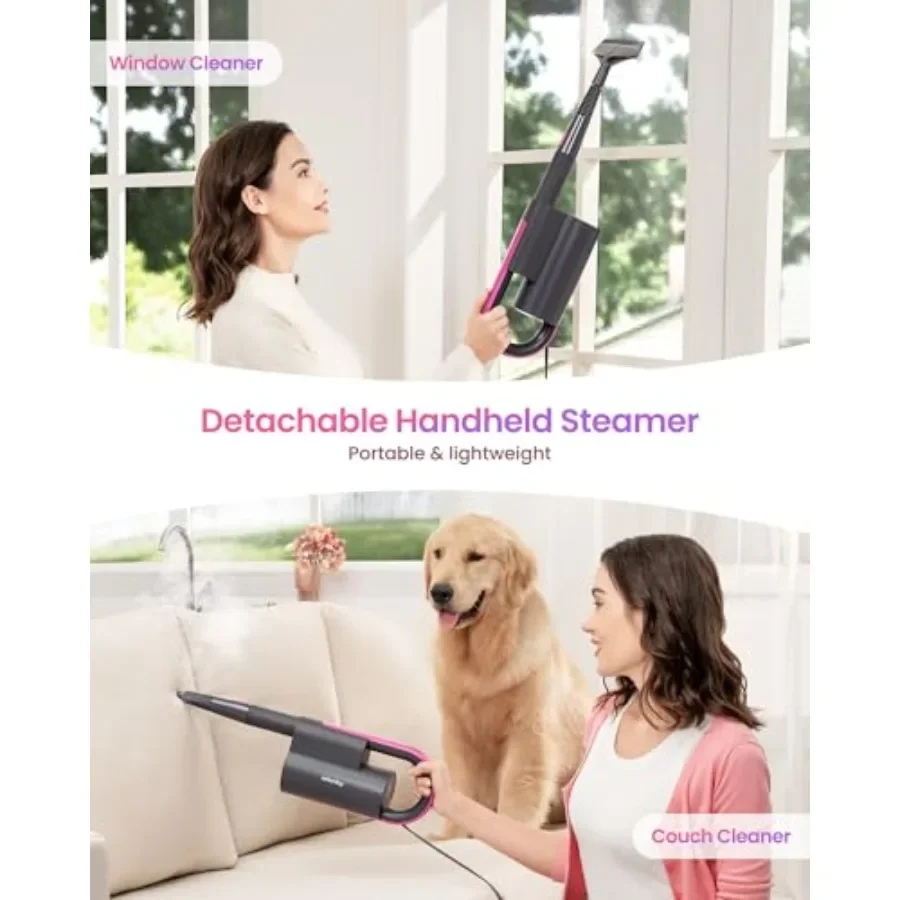 19-in-1 Steam Mop Dual-Rod Design with Detachable Handheld Steamer for Walls Grouts Hard Floors Tiles Includes Multi-purpose Ac