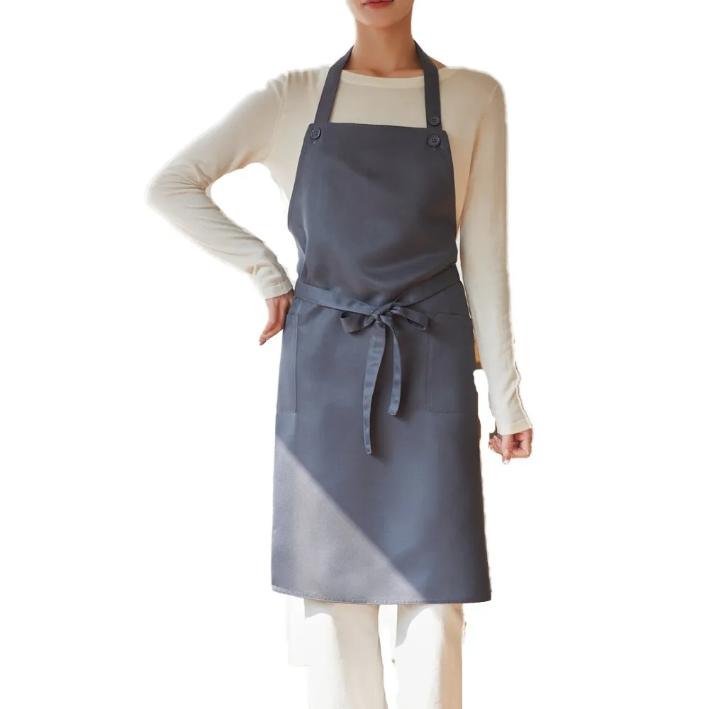 

Однотонный водонепроницаемый фартук с карманом, утолщенный фартук для официантов с регулируемой застежкой, полиэстер, для кухни и кофейни
