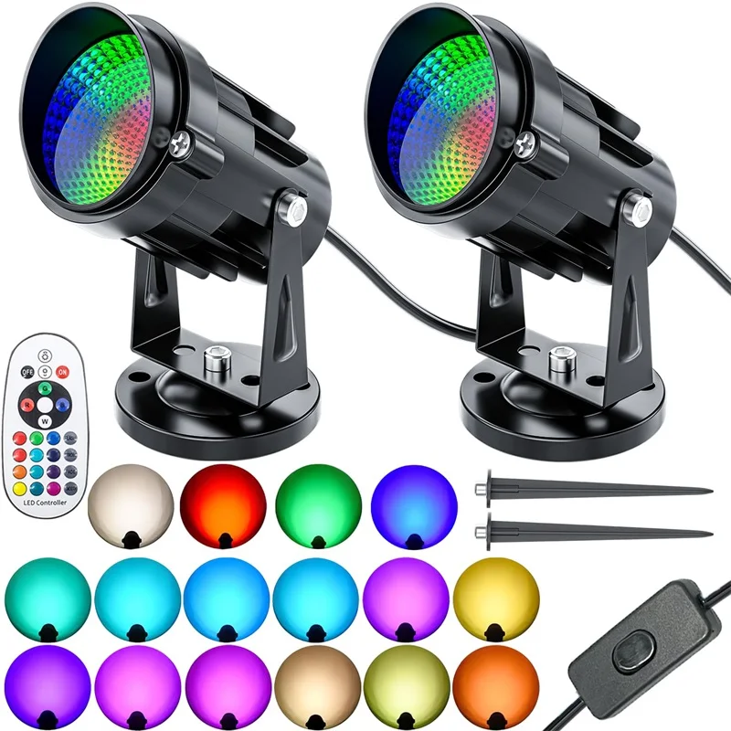 

RGBW Spot светильник Indoor 10W светильник с дистанционным управлением, 16 цветов, внутренний напольный прожектор с разъемом и переключателем, акцентное освещение, 2 шт.