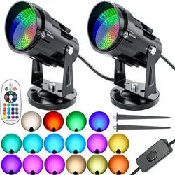 RGBW Spot Light Indoor 10W Up Light with Remote 16 Color Change Indoor Floor Spotlight with Plug and Switch Accent Lighting 2pcs