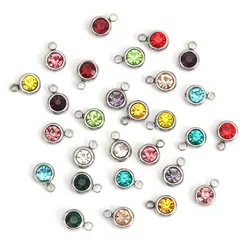 20PCs Stainless Steel Crystal Rhinestone Beads Silver Color Birthstones Charms Pendants For Bracelet Jewelry Making Crafts Diy