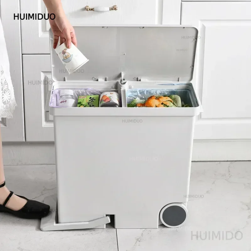 26L Wet-Dry Sorted Trash Can - Pedal-Operated with Wheels, Narrow Design for Space-Saving, Ideal for Kitchen & Home Use