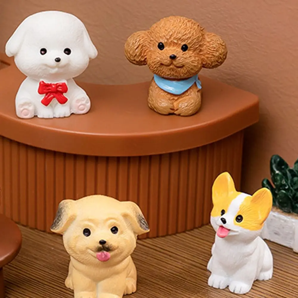 Resin Cute Dog Figurines Miniatures Cartoon Handmade Animal Figurines Funny Realistic Micro Landscape Ornaments Car Ornament