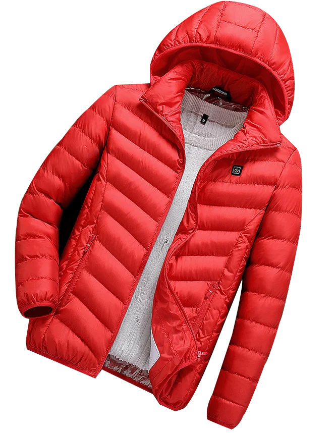 TRVLWEGO Winter Unten Jacke Für Männer Elektrische Heizung Warme 3rd Getriebe 8 Stunden Weiß Ente Unten Feste Farbe USB Lade mit kapuze Mantel