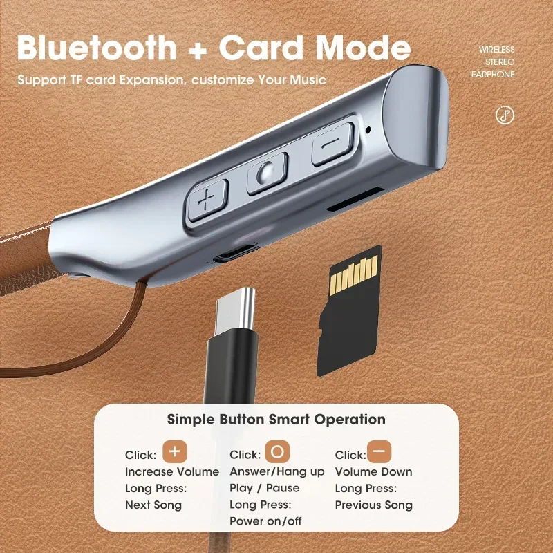 Bluetooth 5.0 Neckband In Ear Headphones IPX5 Sports Wireless Earphones Hifi Stereo Bass Earbuds with SD/TF Card Mode