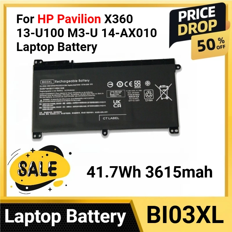 

BI03XL 41.7Wh 3615mah For HP Pavilion X360 13-U100 M3-U 14-AX010 Laptop Battery for TPN-W118 HSTNN-LB7P fit ON03XL