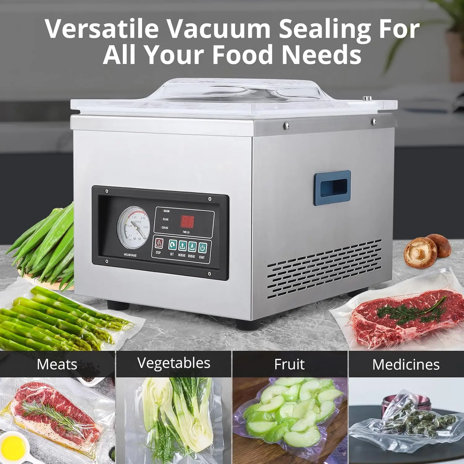 Chamber Vacuum Sealer Machine Dz-260A Kitchen Food Packaging Machine 110V 6.5 M³/H Pump Rate, 10.2-Inch Sealing Length, Sealing