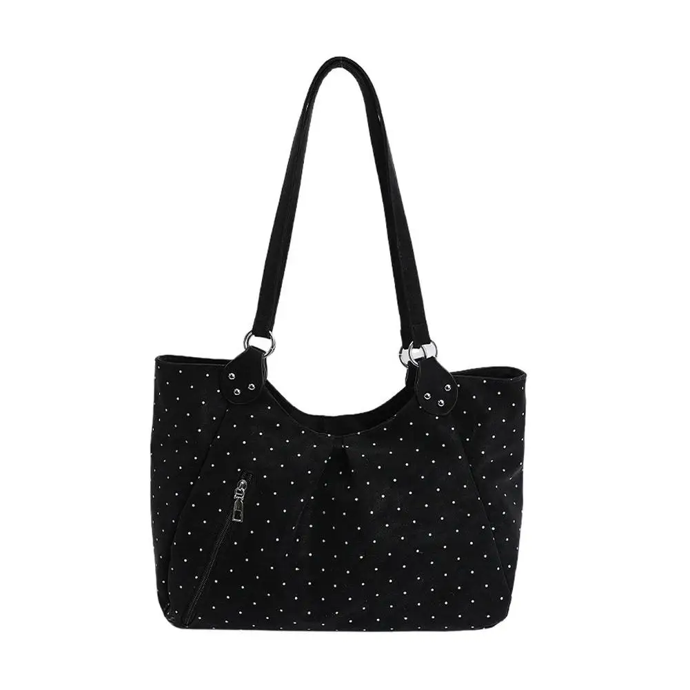 Damen-Umhängetasche, Vintage-Polka-Dot-Design, Pendler-Tragetasche, große Kapazität, PU-Leder-Handtasche, Unterarmtasche für Schule, Büro und den täglichen Gebrauch. – Detail 1
