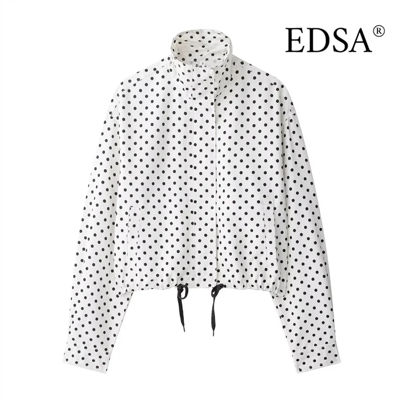 

EDSA Women Polka Dot Jacket for Spring Autumn Side Zipper High Neck Casual Female Coat Outerwear