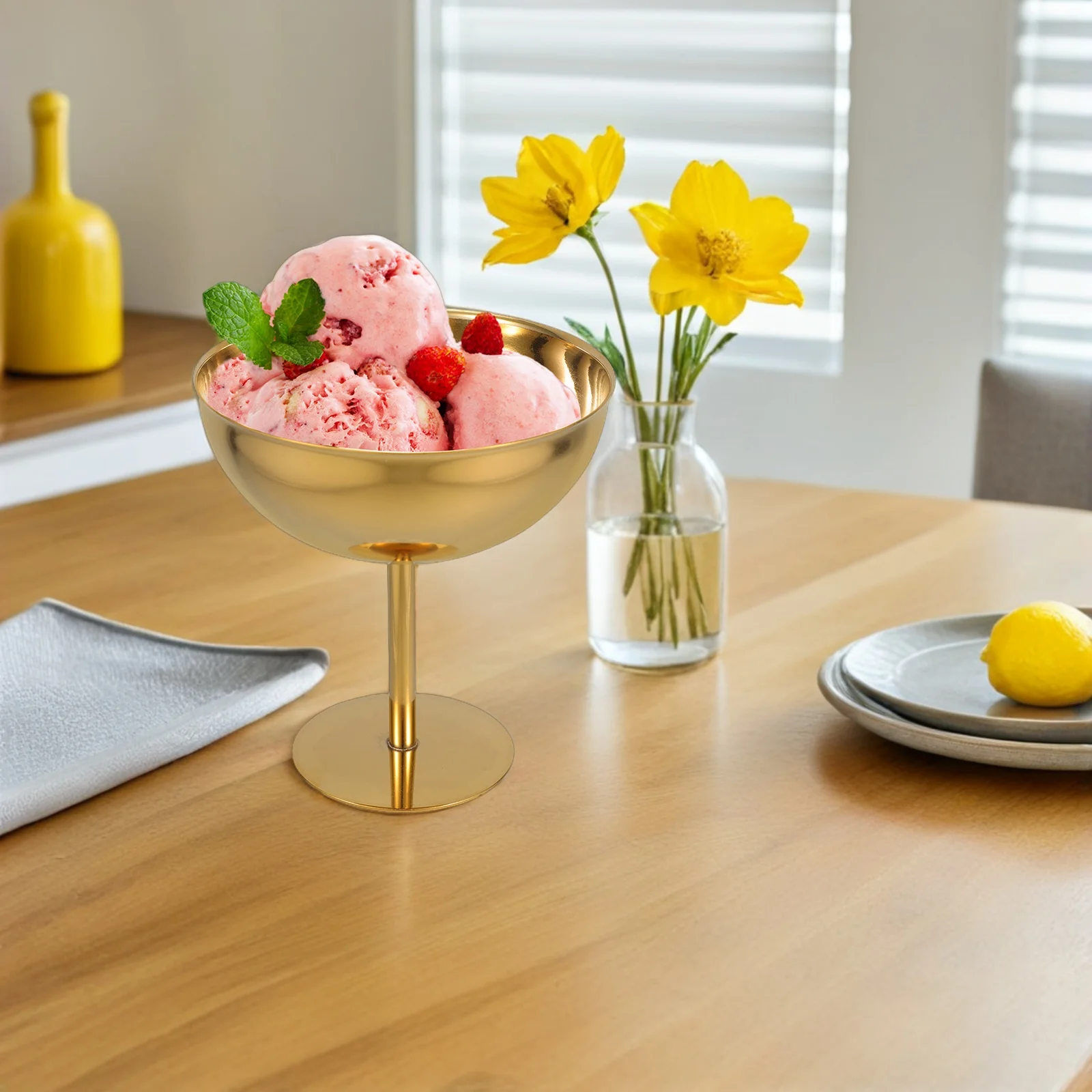 

Stainless Steel Dessert Cups 2PCS Ice Cream Serving Bowl Metal Pudding Snack Container High Footed Goblet Cold Treats Storage