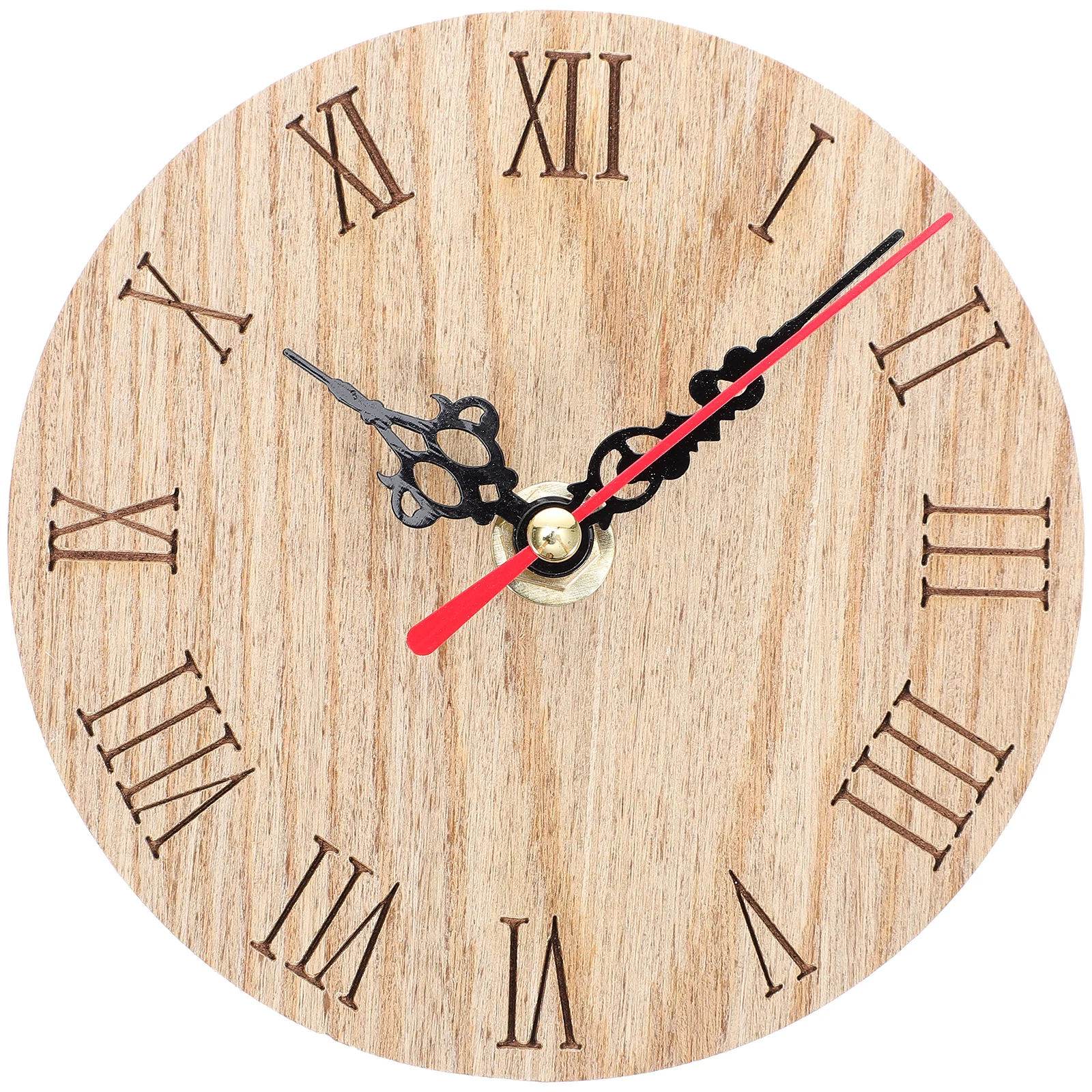 

Retro Round Wall Desk Home Decorative Hanging for Bedroom Office Non Ticking Mute Clock Vintage Rustic Wooden Design Wall Mount