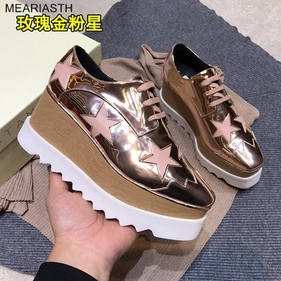 Solid Patent Leather Women Shoes Lace Up wedge Heel Increased Flat Platform Oxford Shoes Woman Loafers Casual Shoes Plus Size 41