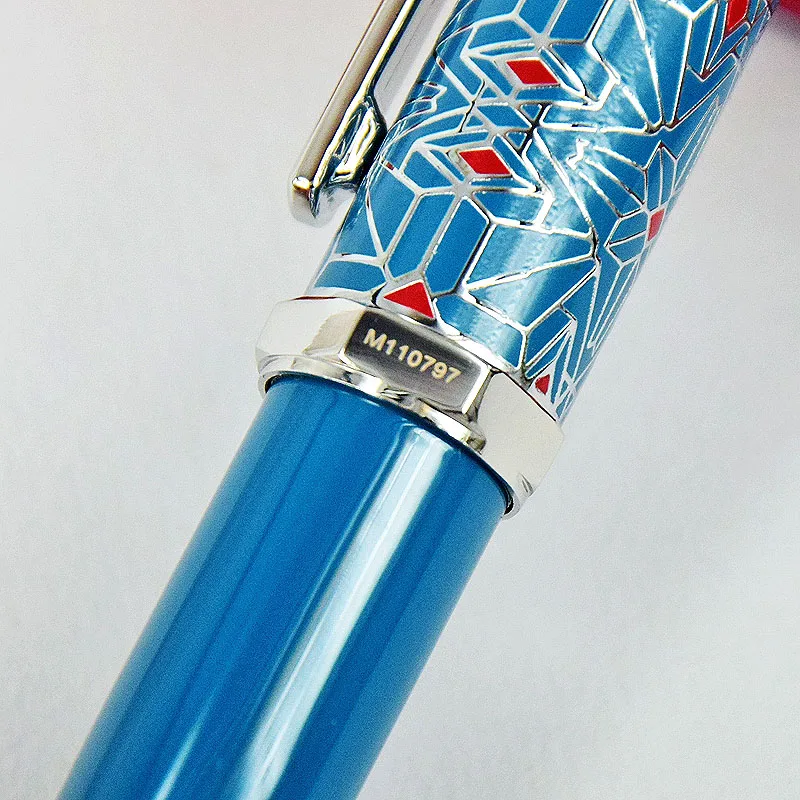 Luxo Roller Ball Pen com Número de Série, Heptagon AGD, S-Dillon, CT, Redpoint, Padrão Net, Guarnição Prata, Azul e Verde Barril