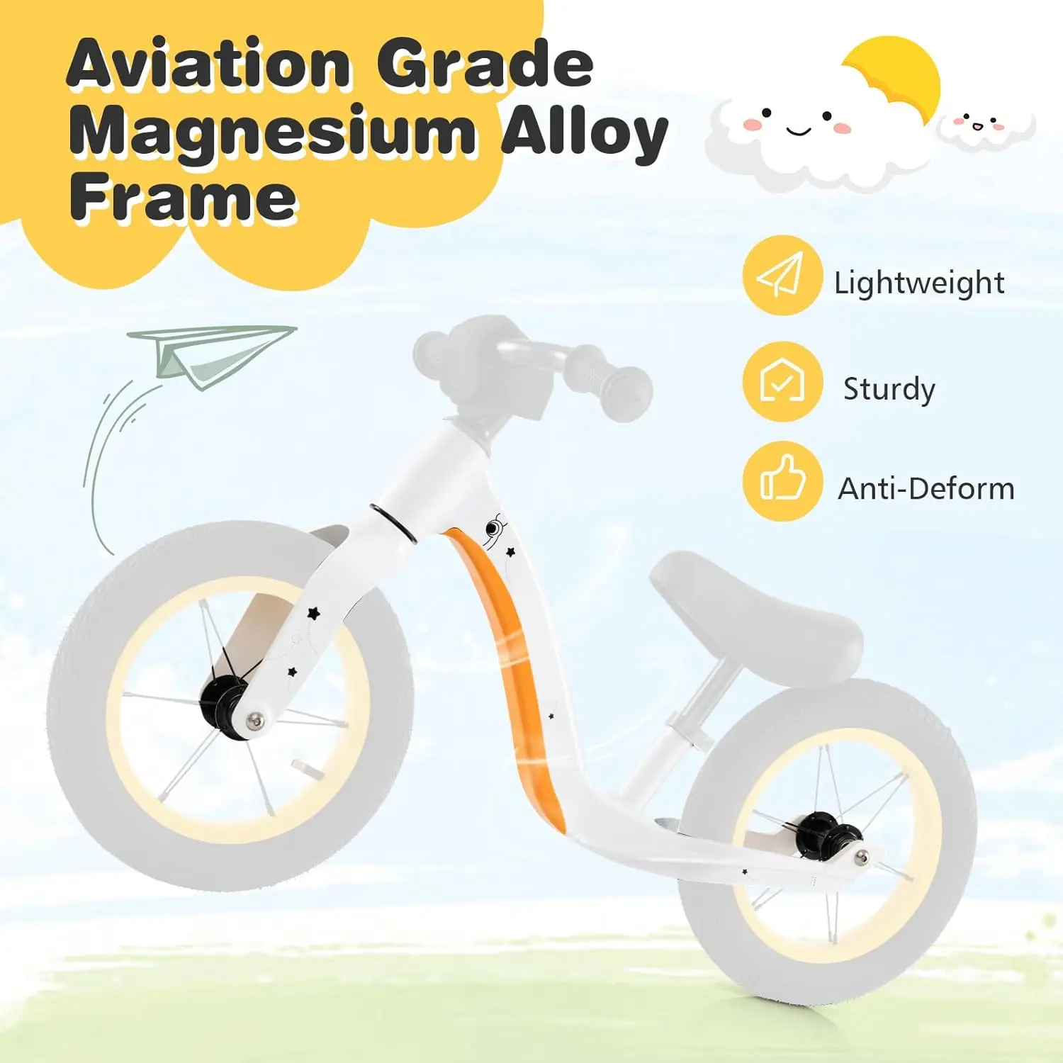 12-Inch Balance Bike, Magnesium Alloy Frame Toddler Bike w/Adjustable Seat, 360° Rotatable Handlebar & Pneumatic Rubber Tires, N