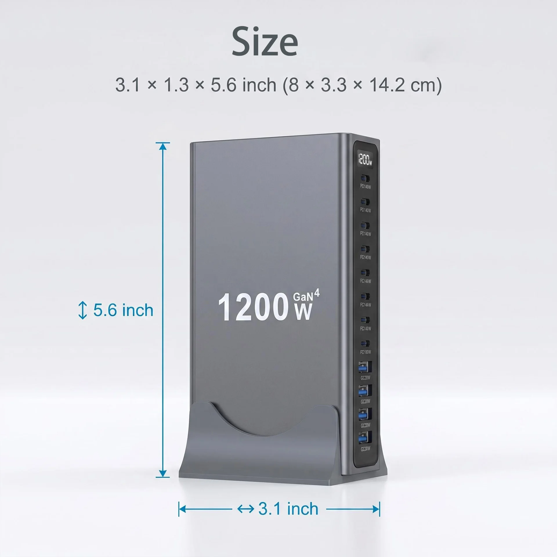 Hot PD3.1 Type C 12-Port Desktop Fast Charging 1200W GaN Multi Port USB Hub Fast Charger Station Adapter for Phone & Tablets