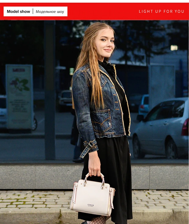 FOXER Split Leather Shoulder Bag Women Top Handle Handbag Female Large Capacity Tote Bag Simple Luxury Crossbody Purse
