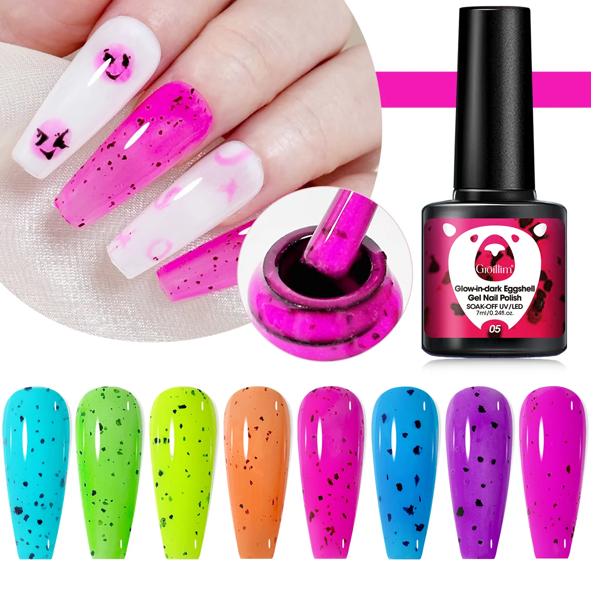 Esmalte luminoso em gel casca de ovo -8 peças, cor neon de alta saturação, brilho duradouro, adequado para superfície brilhante ou fosco para