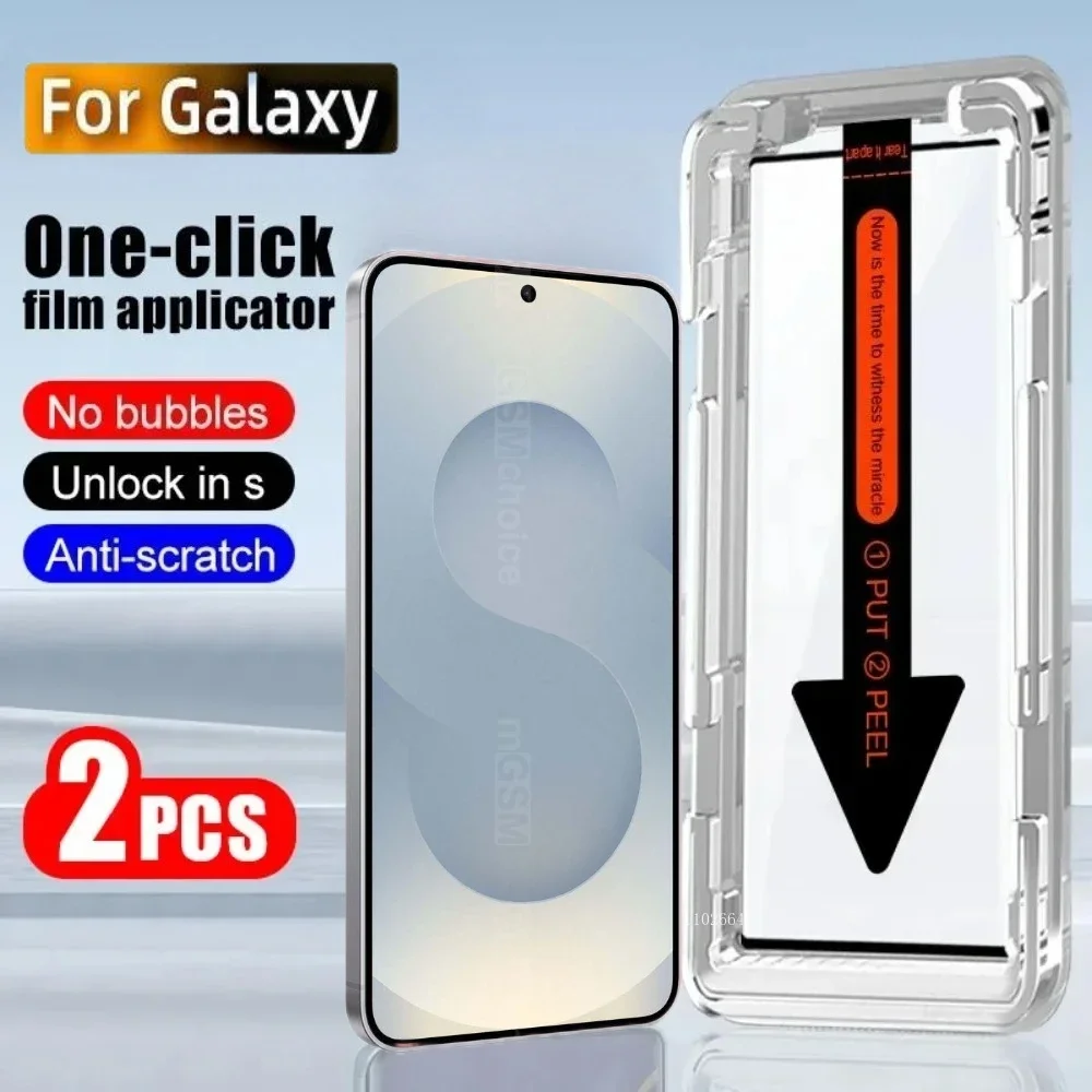 2 Stück High-Definition-Displayschutzfolien für Samsung Galaxy S25 S24 S23 Ultra S21 S22 Plus S24 FE One Click Install gehärtetes Glas