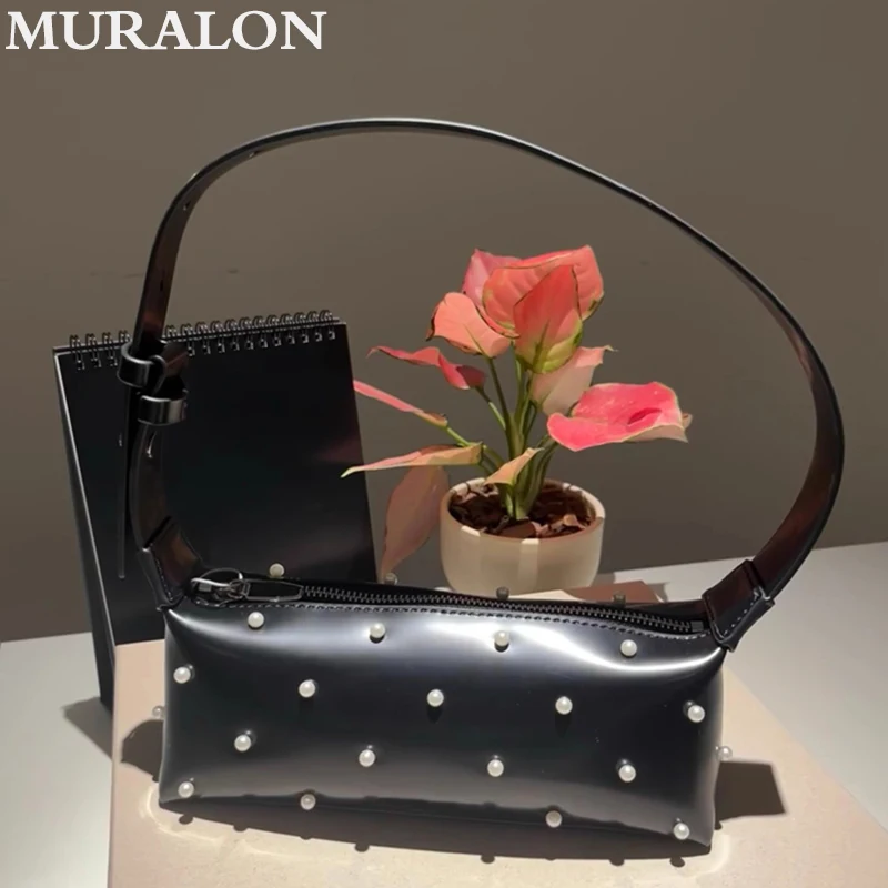 

2024 New Fashion All-match Pearl Decoration Armpit Bag Sweet Cool Style Shoulder Bag Tide Pu Leather Women's Square Bags