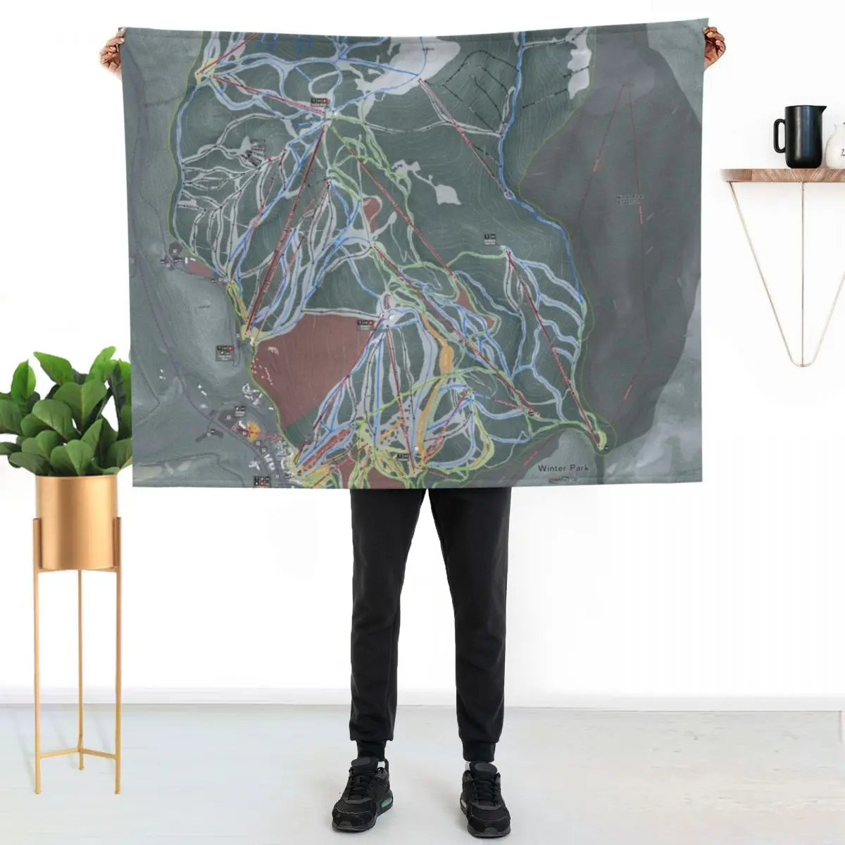Winter Park Resort Trail Map Throw Blanket Plush Winter beds funny gift wednesday Furry Moving Blankets