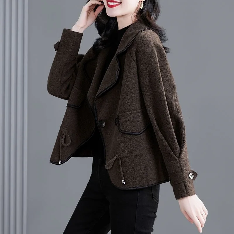High-end Double-sided Woolen Short Coat Women's New Autumn Winter Small Thickened Foreigner-style Top Exquisite Simple Casual