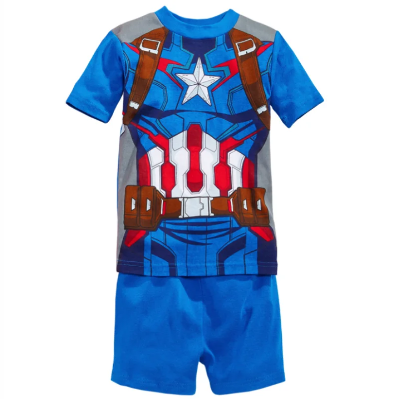 Summer Boys Nighty Captain America Nightgown Costume Boys Cute Cartoon Set Baby Toddler Short Sleeve Pajamas Sets