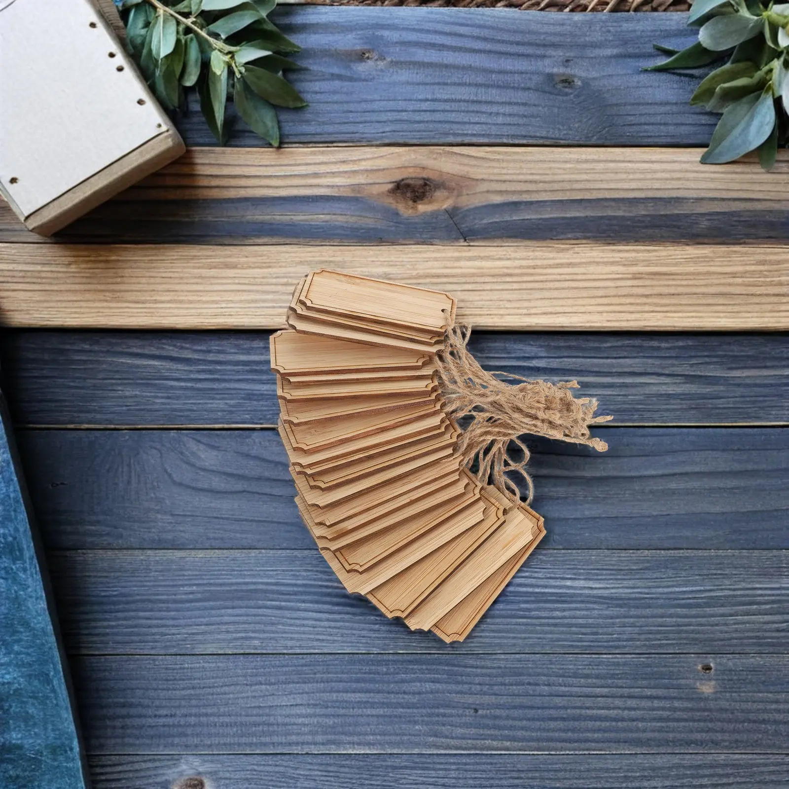 20Pcs Bamboo Plant Tags Rectangle Hanging Garden Markers Blank Reusable Outdoor Plant Labels with Rope Decorative Nursery Garden