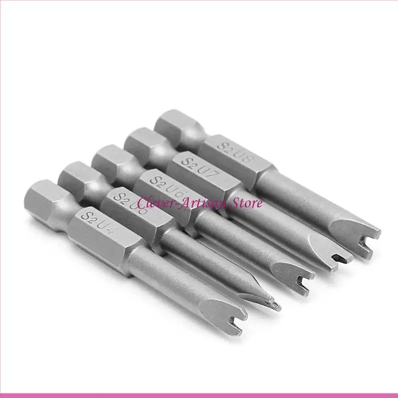 E06B 5 PCS 1/4インチS2ヘックス磁気U字型ドライバービットツール50mm長さU4-U8