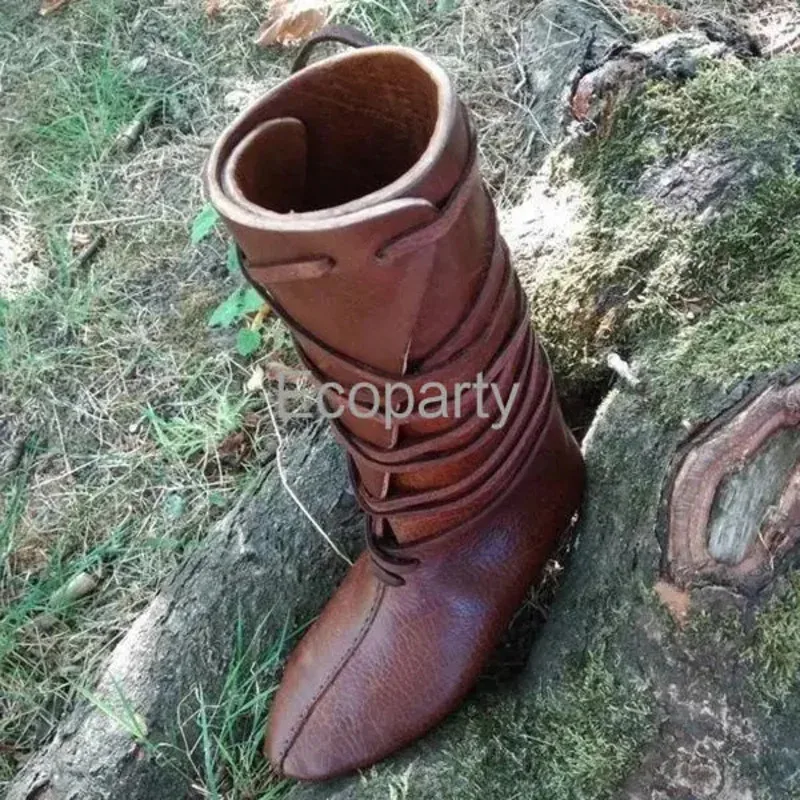 Costume gothique Steampunk médiéval pour hommes, bottes de chevalier Viking en cuir PU guerrier pour femmes, bottes de Cosplay, chaussures de fête de carnaval, accessoire @ #   ￥%