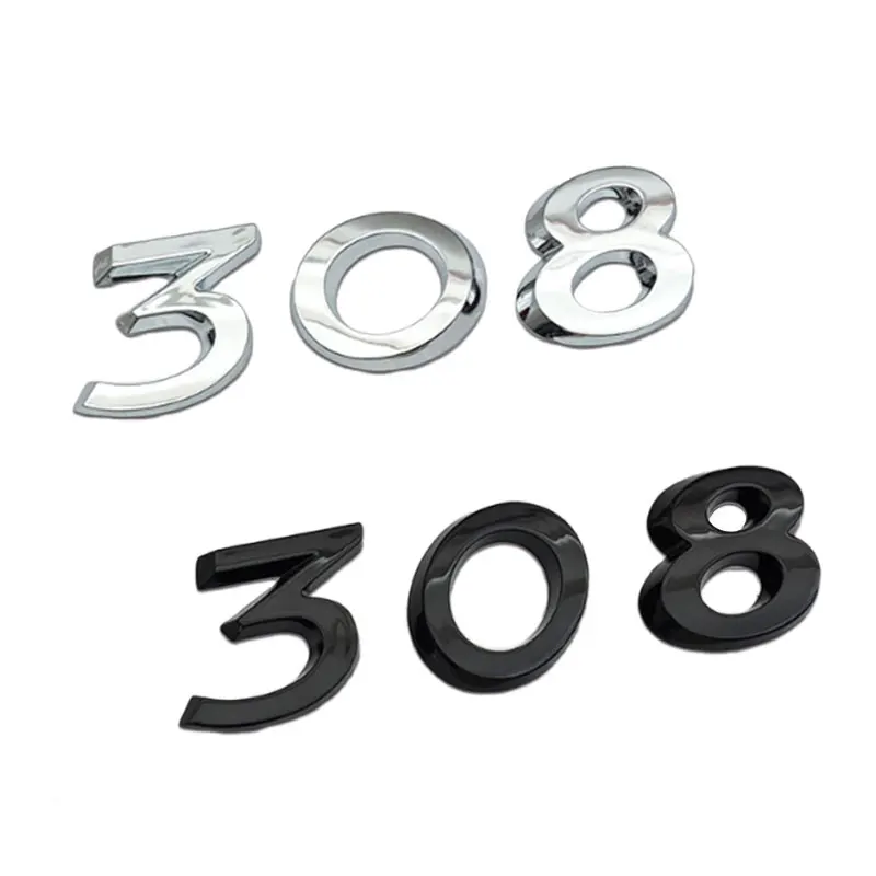

3D ABS Chrome Black Number 308 Logo Emblem Car Rear Trunk Sticker Badge for Peugeot 308 Auto Decal Accessories