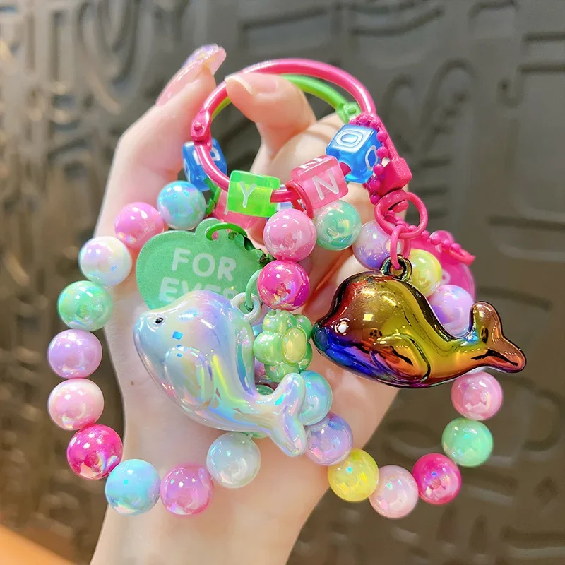 Acrylic plating small dolphin key chain pendant small fresh colored beaded gift bags for lovers