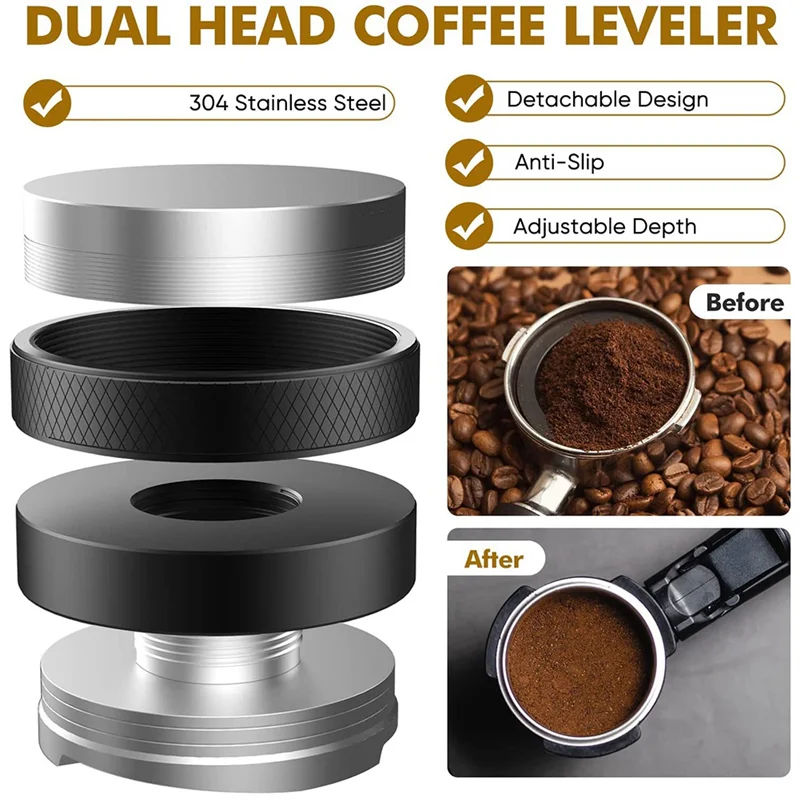 51mm Coffee Tamper and Espresso Distributor,51mm Stainless Steel Espresso Dosing Funnel Set,Dual Head Coffee Leveler