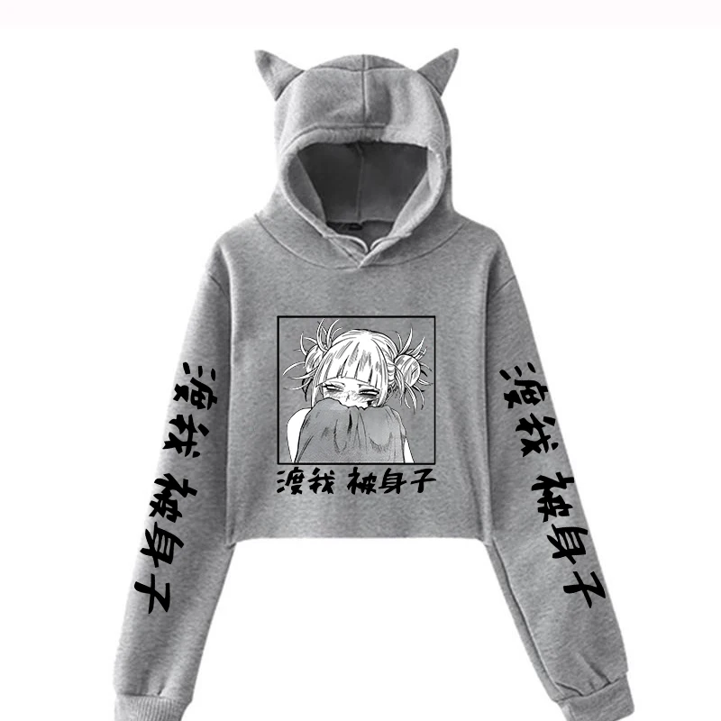 New Fashion Women Girl Cropped Tops Himiko Toga Pullover Spring Autumn Long Sleeved Sweatshirts Anime Cat Ear Hoodies