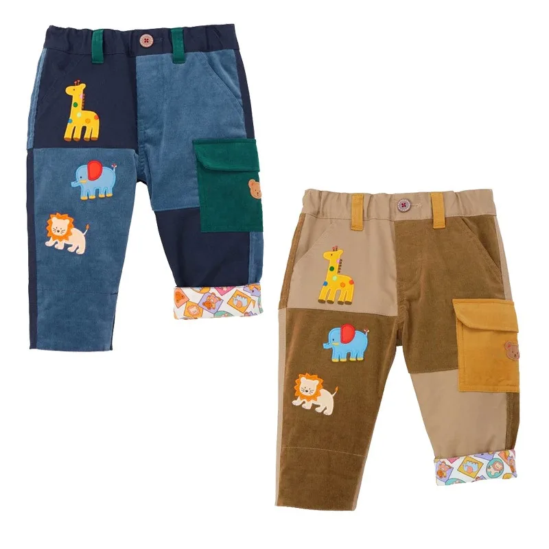 

Осенние японские детские штаны с медведем и зоопарком, вельветовые брюки, одежда для малышей, повседневные штаны для мальчиков, брюки для мальчиков, детская зимняя одежда
