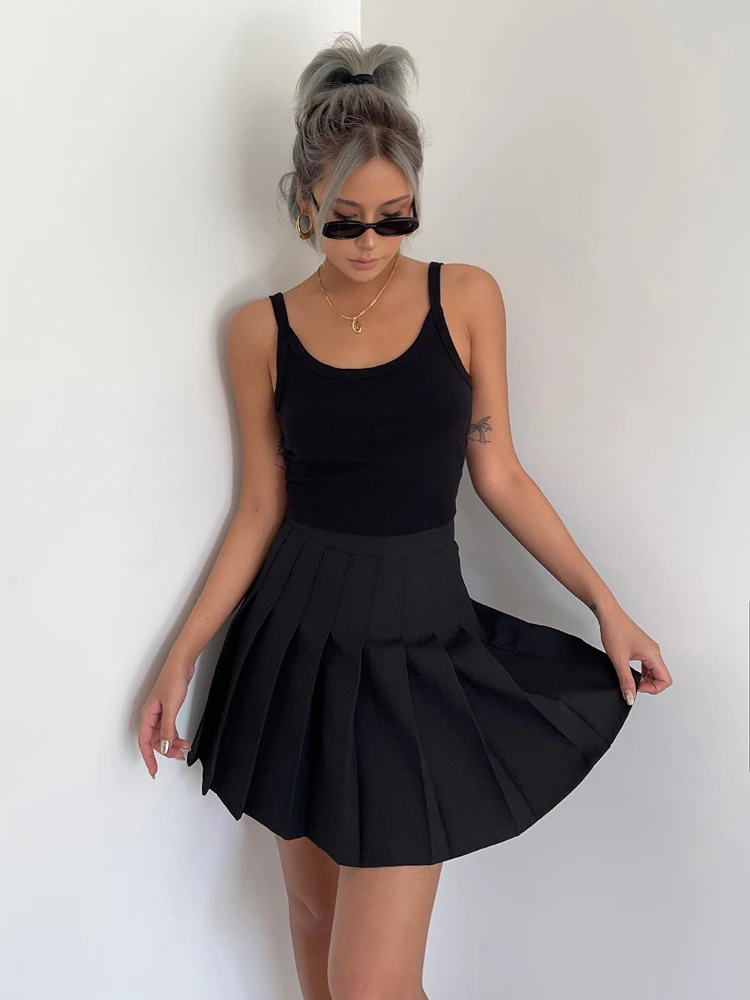 HOUZHOU Damska plisowana mini spódniczka Preppy Style Wysoka talia A-line Sexy Cute Black Grey Spódnica Szorty Y2K Skort Mundurek szkolny