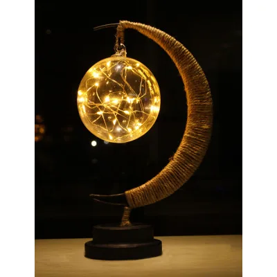 Ins Wind Iron Ornament Colourful Led Moon Star Shape Copper Wire Lamp Romantic Atmosphere Bedroom Decor Table Decoration