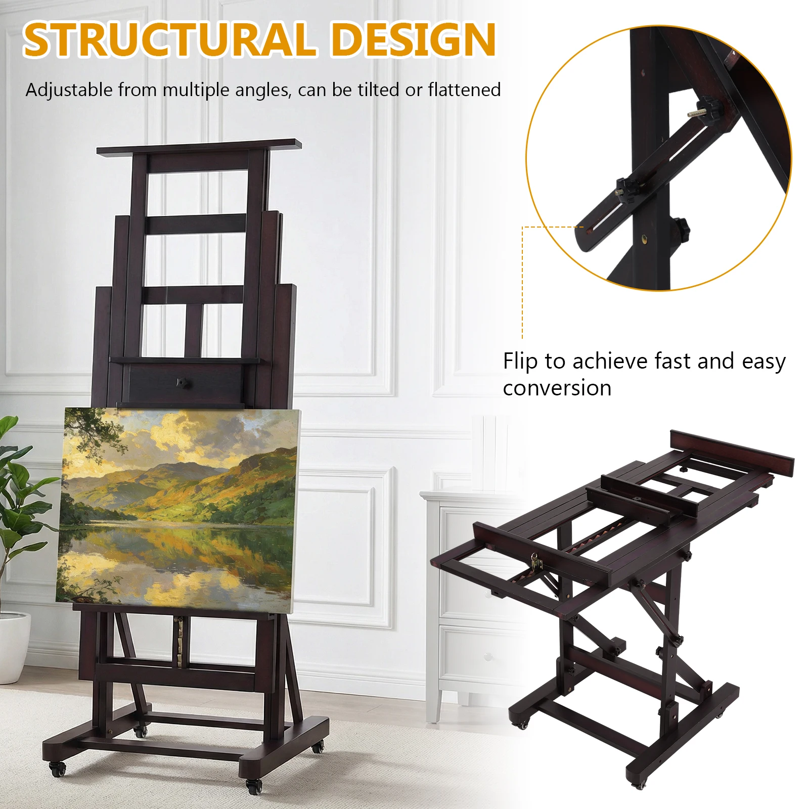 

Мольберт для художников, регулируемый, H-образный, передвижной, с возможностью наклона, для взрослых, подходит для холстов до 78,7 дюймов в высоту.