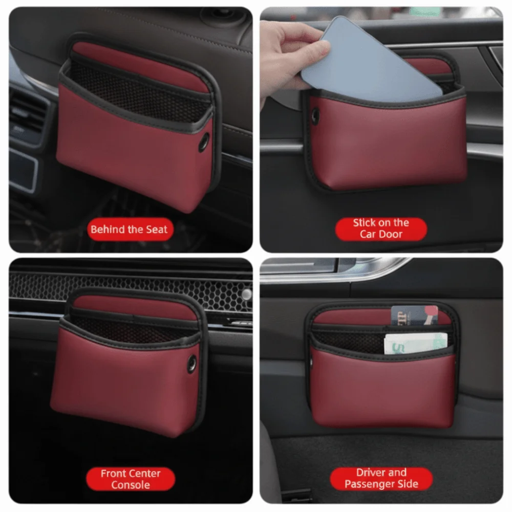 Self Adhesive Car Organizer Pocket Bag Pocket Style Versatile Car Storage Box PU Leather Car Organizer Pocket for Car Interior