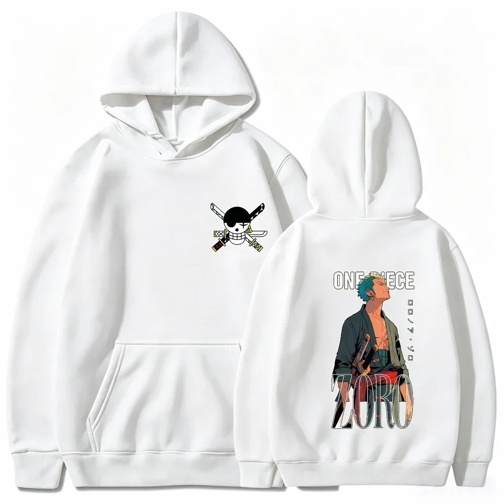 One Piece Roronoa Zoro Hoodie Anime Double Sided Graphic Print Men Women Casual Long Sleeve Pullover Sweatshirt