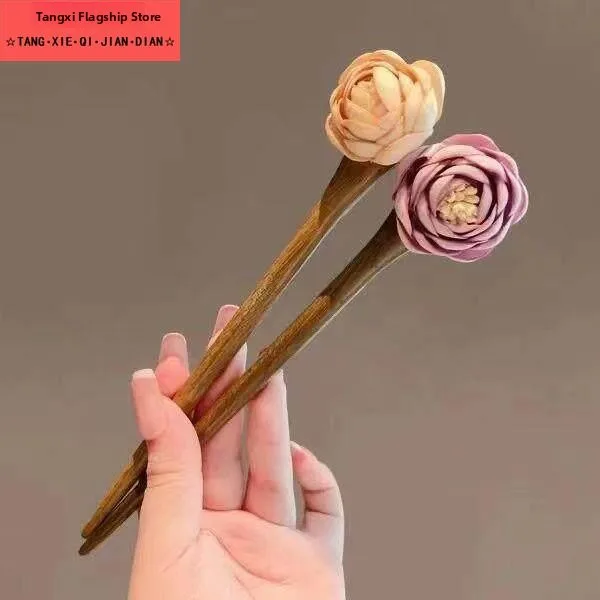 Floral Shadow Hairpin Elegant Wood Hair Accessories for Women Vintage Qipao Hair Styling Ancient Style Hair Decorations