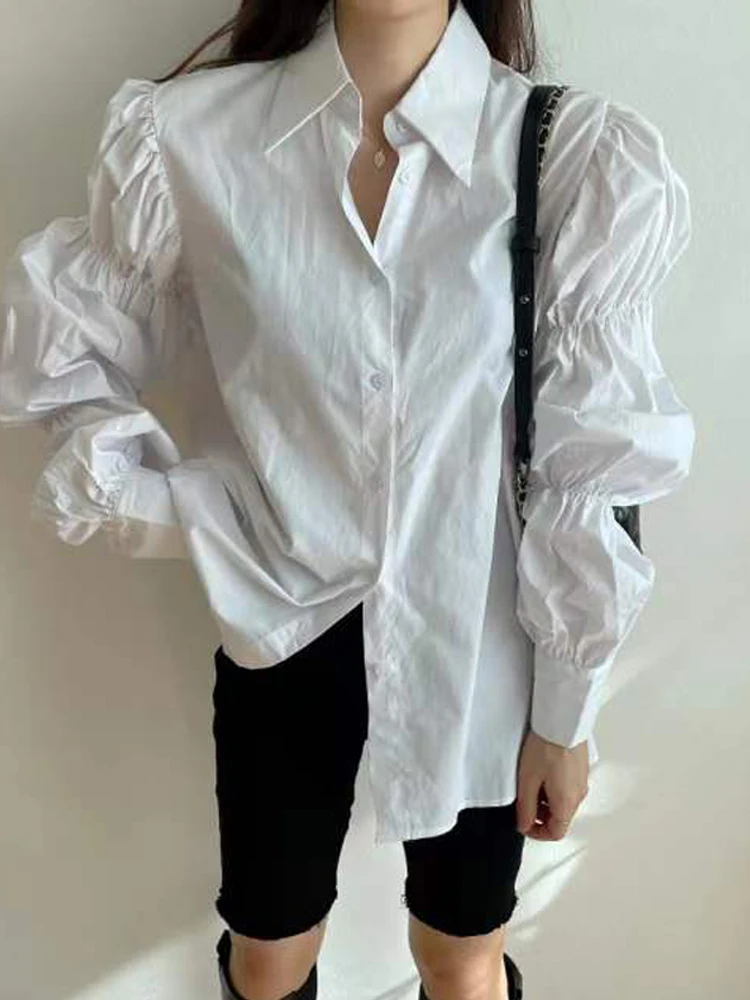 Ele Colletto bianco Lanterna Sve da donna irt Coreano Sle Design all'inizio della primavera Top lungo con strato base Sve