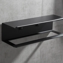 1PC Double Towel Rack Hotel Perforated Space Aluminum Black Thick Towel Rack Bathroom Shelf Wall Mount
