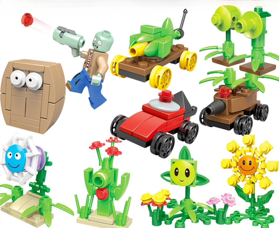 10pcs Assembled Building Blocks Plants Vs. Zombies Cactus Wall-nut Sunflower Assembled Figure Model Parent-child Interactive Toy