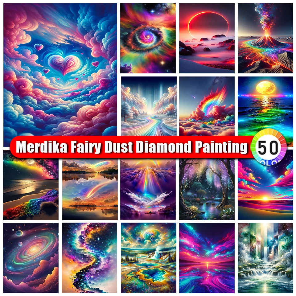 

Merdika Fairy Dust Diamond Embroidery Colorful Sky DIY Full Drill 5d Diamond Painting Landscape Mosaic Art Handmade New 2024